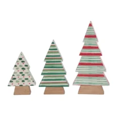 Transpac MDF Epoxy Trees Holiday Prints Set Of 3 Decorative Tree Sculptures For Festive Indoor Christmas Decor