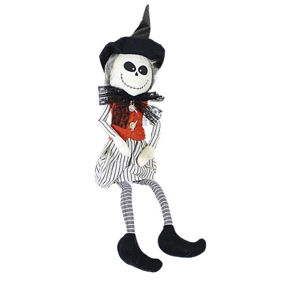 Halloween 23.0 Inch Skeleton Shelf Sitter. Halloween Figurine , Halloween Decor Stitched Mouth Black Hat (1PC) - Image 3