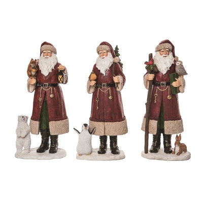 Transpac Resin Santa And Critter Decor Set Of 3 Christmas Home Decorations For Festive Holiday Cheer