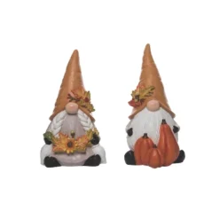 Transpac Resin Big Hat Gnome Figurine Set Of 2 Fall Harvest Home Decorations For Autumn Thanksgiving