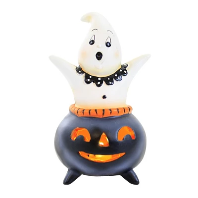 Halloween 5.75 In Cutie Ghost Figurine Halloween Figurine , Lighted Halloween Decor Light Up Cauldron (1PC) - Image 3