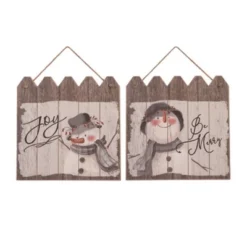 Transpac Rustic Snowman With Hat Decor Set Of 2 MDF Christmas Home Decorations For Festive Holiday Cheer