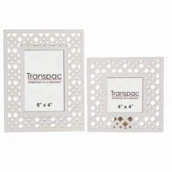 Transpac Wood 9" White Spring Die-Cut Patterned Frame Set Of 2