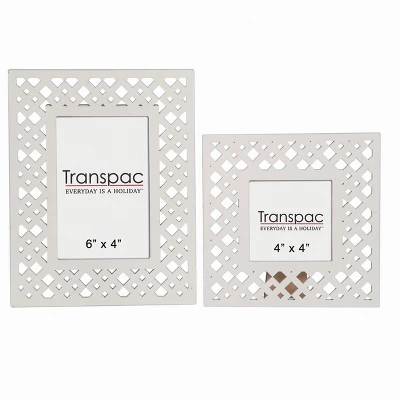 Transpac Wood 9" White Spring Die-Cut Patterned Frame Set Of 2