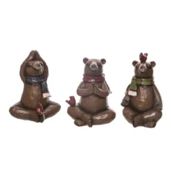Transpac Small Resin Small Yoga Bear Figurine Set Of 3 Christmas Home Decorations