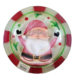 Transpac 12.0 Inch Jolly Santa Platter Christmas Seasonal Tabletop , Fused Glass Christmas Holly (1PC)