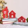Transpac MDF Red Epoxy Christmas Decor Set Of 3 Decorative Objects Sculptures For Festive Tabletop Indoor Use