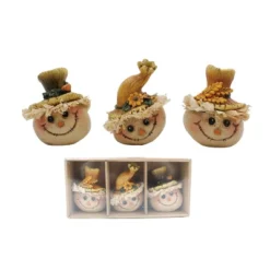 Transpac Set Of 3 Resin Scarecrow Head Figurines In Kraft Box Fall Harvest Tabletop Decor For Indoor Use And Gift Giving