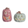 Transpac Ceramic LED Pastel Halloween Pumpkin Set Of 2 Decorative Sculptures Multicolor Battery Operated Indoor Decor