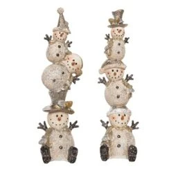 Transpac Resin Metallic Stacked Snowman Figurine Set Of 2 - Charming Christmas Decorative Objects For Holiday Cheer