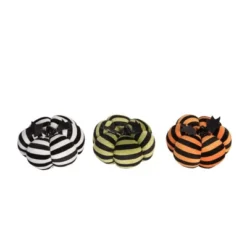 Transpac Plush Black Striped Pumpkin Set Of 3 Halloween Home Decorations For Festive Fall Decor
