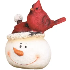 Transpac Set Of 3 Resin Snowman And Cardinal Figurines - Charming Christmas Decorative Objects For Holiday Cheer