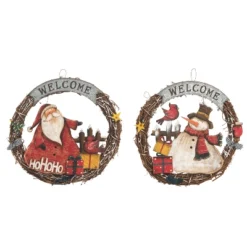 Transpac Plywood Santa And Snowman Wreath Decor Set Of 2 Christmas Home Decorations For Festive Holiday Cheer