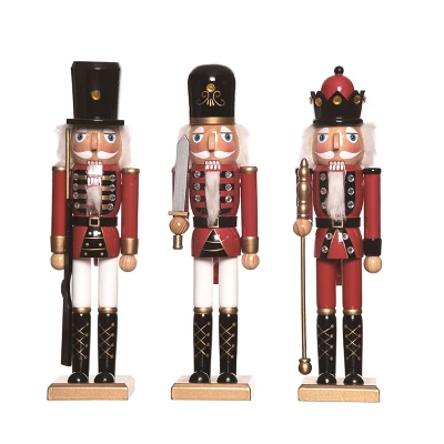 Transpac Wood Regal Nutcracker Set Of 3 Christmas Home Decorations For Festive Decor And Holiday Cheer