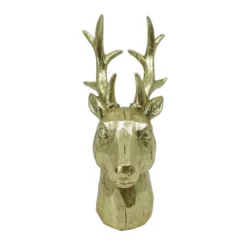 Transpac 8.5 Inch Golden Reindeer Head Decor Resin Figurine For Christmas Tabletop Decoration And Gift Giving