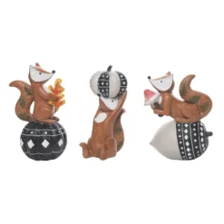 Transpac Resin Fall Fox Decor Set Of 3 Autumn Harvest Home Decorations For Thanksgiving Decorative Objects