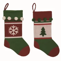 Transpac Plush Bright Merry Stocking Set Of 2 Christmas Home Decorations Holiday Stockings Polyester