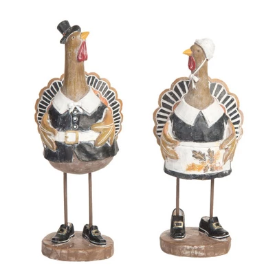 Transpac Resin Turkey Figurine Set Of 2 Fall Harvest Decor For Tabletop Indoor Use Perfect For Gifts And Autumn Decor