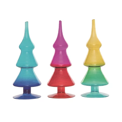 Transpac Set Of 3 Colorful Glass Christmas Tree Decorations For Home Holiday Decor