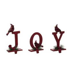 Transpac Metal 10.75 In Red Christmas Cardinal Joy Stocking Holder Set Of 3 Iron Decorative Holders For Holiday Cheer