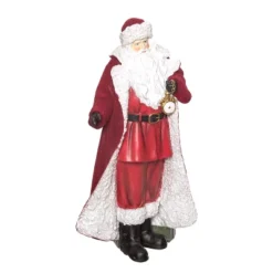 Transpac 12.75 In Multicolor Fuzzy Santa Figurine With Watch Christmas Decorative Object Polyresin
