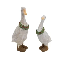 Transpac Set Of 2 Multicolor Resin Ducks With Wreaths Decorative Figurines For Christmas Tabletop Indoor Decor