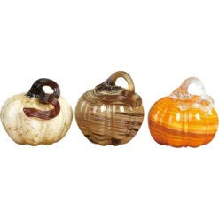 Transpac Glass Autumn Pumpkin Set Of 3 Decorative Objects For Fall Home Decor