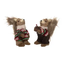 Transpac Medium Foam Sisal Festive Squirrel Set Of 2 Christmas Home Decorations Decorative Objects Polyfoam