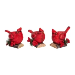 Transpac Set Of 3 Holiday Cardinal Figurines Christmas Home Decorations Resin Decorative Objects