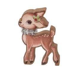 Transpac MDF Tinsel Deer Shaped Block Decorative Figurine For Christmas Multicolor Tabletop Indoor Holiday Decor