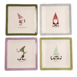 Transpac Christmas Ceramic Gnaughty Gnome Plate Set Of 4 Christmas Home Decorations
