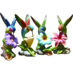 Transpac Set Of 4 Resin Hummingbird And Flower Figurines Spring Home Decorations Decorative Objects