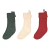 Transpac Set Of 3 Fabric Cable Knit Christmas Stockings Multicolor Polyester Holiday Decor For Mantel Indoor Use