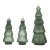 Transpac Light Up Glass Green Glitter Trees - Set Of 3 Decorative Christmas Objects For Festive Home Decor