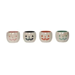 Transpac Dolomite Iridescent Nesting Pumpkin Ramekin Set Of 4 For Halloween Decorative Objects