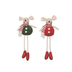 Transpac Christmas Plush Christmas Mouse Shelf Sitter Set Of 2 Christmas Home Decorations