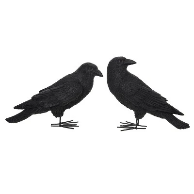 Transpac Resin Fright Night Crow Set Of 2 Decorative Objects For Halloween Home Decor
