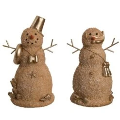 Transpac Large Sandy Snowman Figurine Set Of 2 Colorful Resin Christmas Tabletop Decorations For Indoor Use