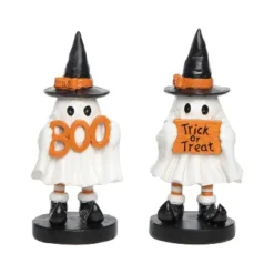 Transpac Resin Little Ghost Figurine Set Of 2 - Cute Halloween Decorative Objects For Spooky Home Decor