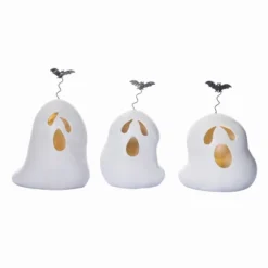 Transpac Light Up Sculpted Ghost Figurine Set Of 3 Halloween Home Decorations Polyester Decorative Objects