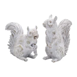 Transpac Set Of 2 White Resin Squirrels Home Decor Spring Decorative Objects For Indoor And Outdoor Use