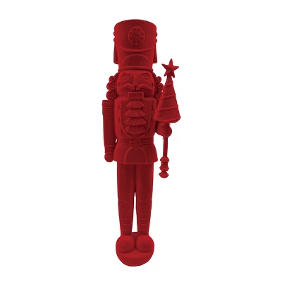 Transpac Red Flocked Nutcracker Decor For Christmas Tabletop Festive Holiday Decorative Object Gift For Hostess