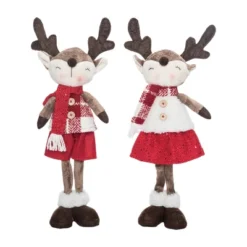 Transpac Plush Standing Reindeer Set Of 2 - Festive Christmas Decorative Objects For Holiday Cheer